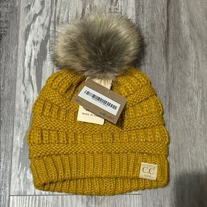 C.C Baby/Toddler Mustard Knit Beanie with Pom-Pom